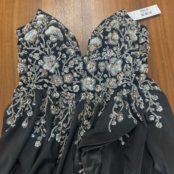 Jovani Black Strapless High Slit Evening Gown 23937, $1500 msrp, SIZE 16 NWT - Picture 10 of 13